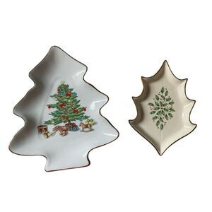 Lenox Tree Christmas Candy Trinket Dish bundle gold plated detail vintage lot